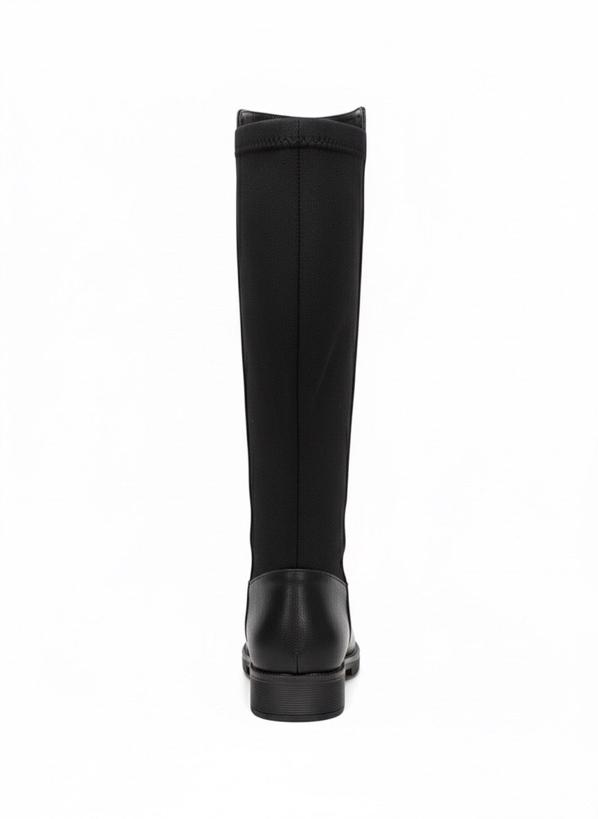 Diz Altı Streç Dalgıç Siyah Düz Taban Çizme