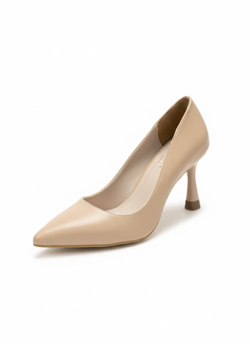 Chic Nude | Bej Rengi Sivri Burun Mat Kadeh Topuk Ayakkabı