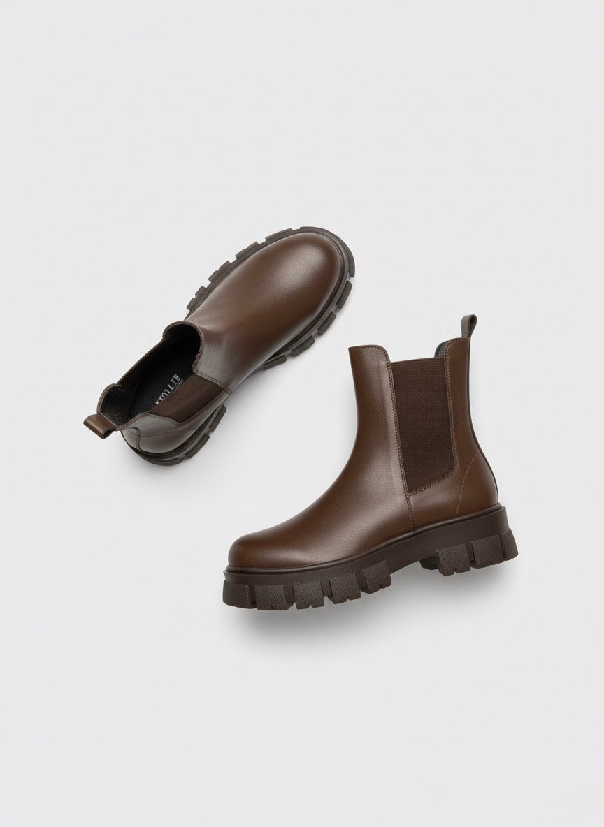 Kahverengi Kalın Tırtıklı Tabanlı Elastik Chelsea Bot