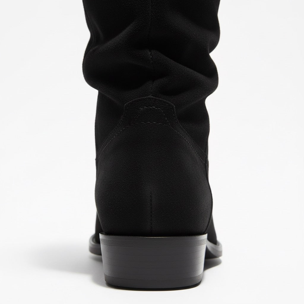 Süet Görünümlü, Tokalı Büzgülü Siyah Western Bot