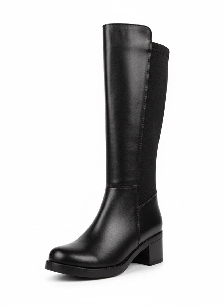 Dalgıç Panel Detaylı Siyah Topuklu Çizme