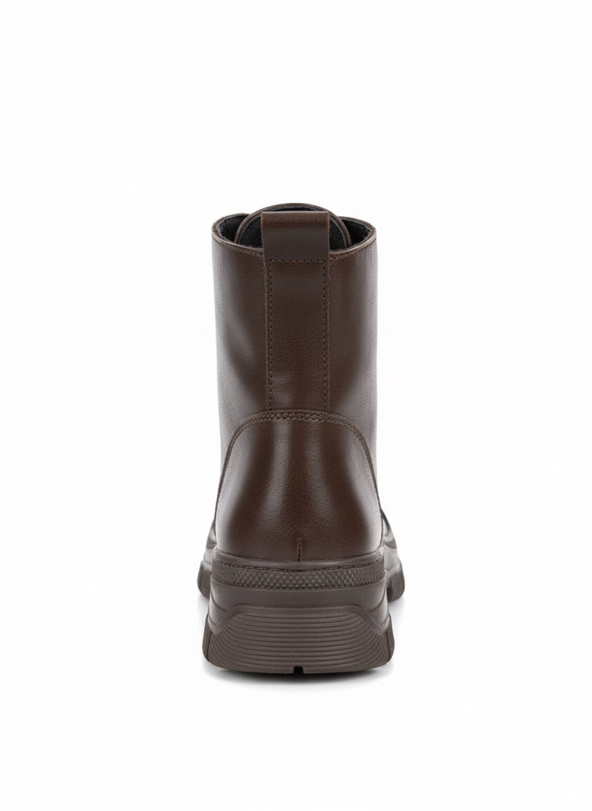 Kahverengi Monokrom Kalın Taban Bağcıklı Bot