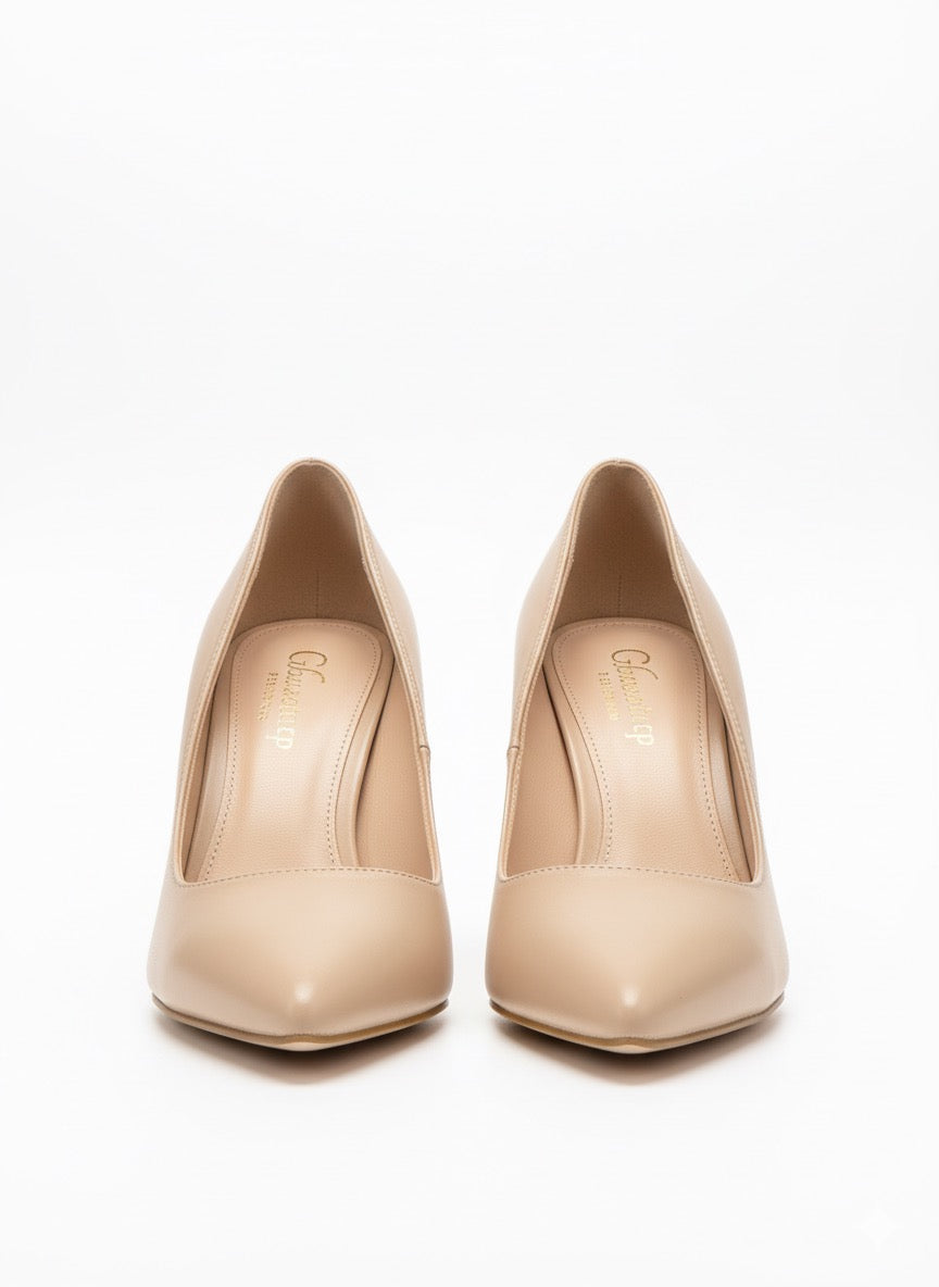 Chic Nude | Bej Rengi Sivri Burun Mat Kadeh Topuk Ayakkabı