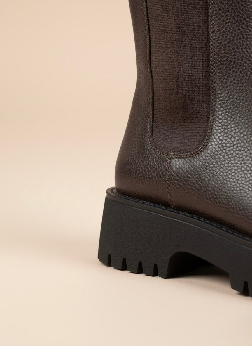 Kahve Grenli Deri ve Siyah Kalın Taban Chelsea Bot