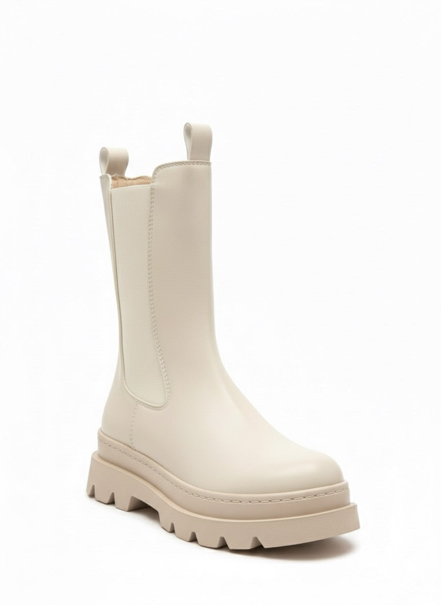 Monokrom Chunky | Ekru Rengi Kalın Tabanlı Uzun Chelsea Bot