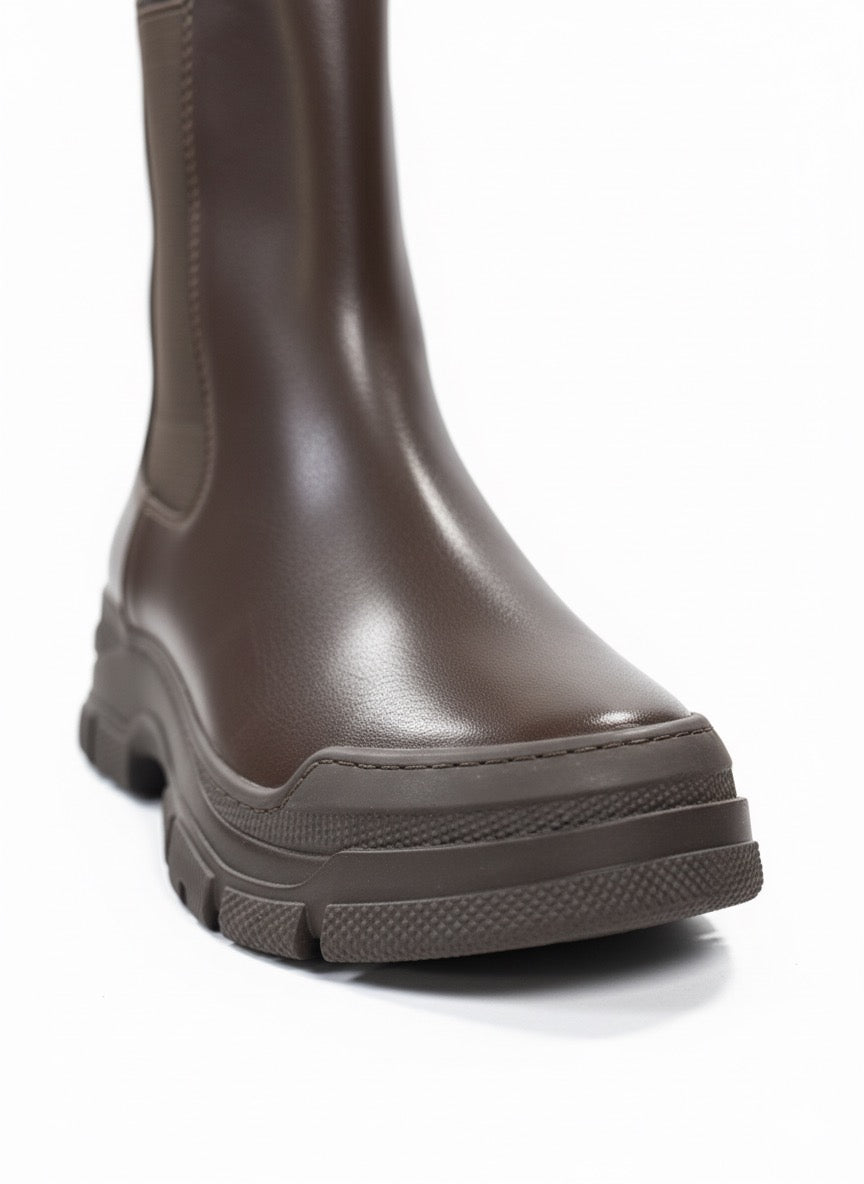 Kalın Tabanlı Kahve Rengi Elastik Chelsea Bot