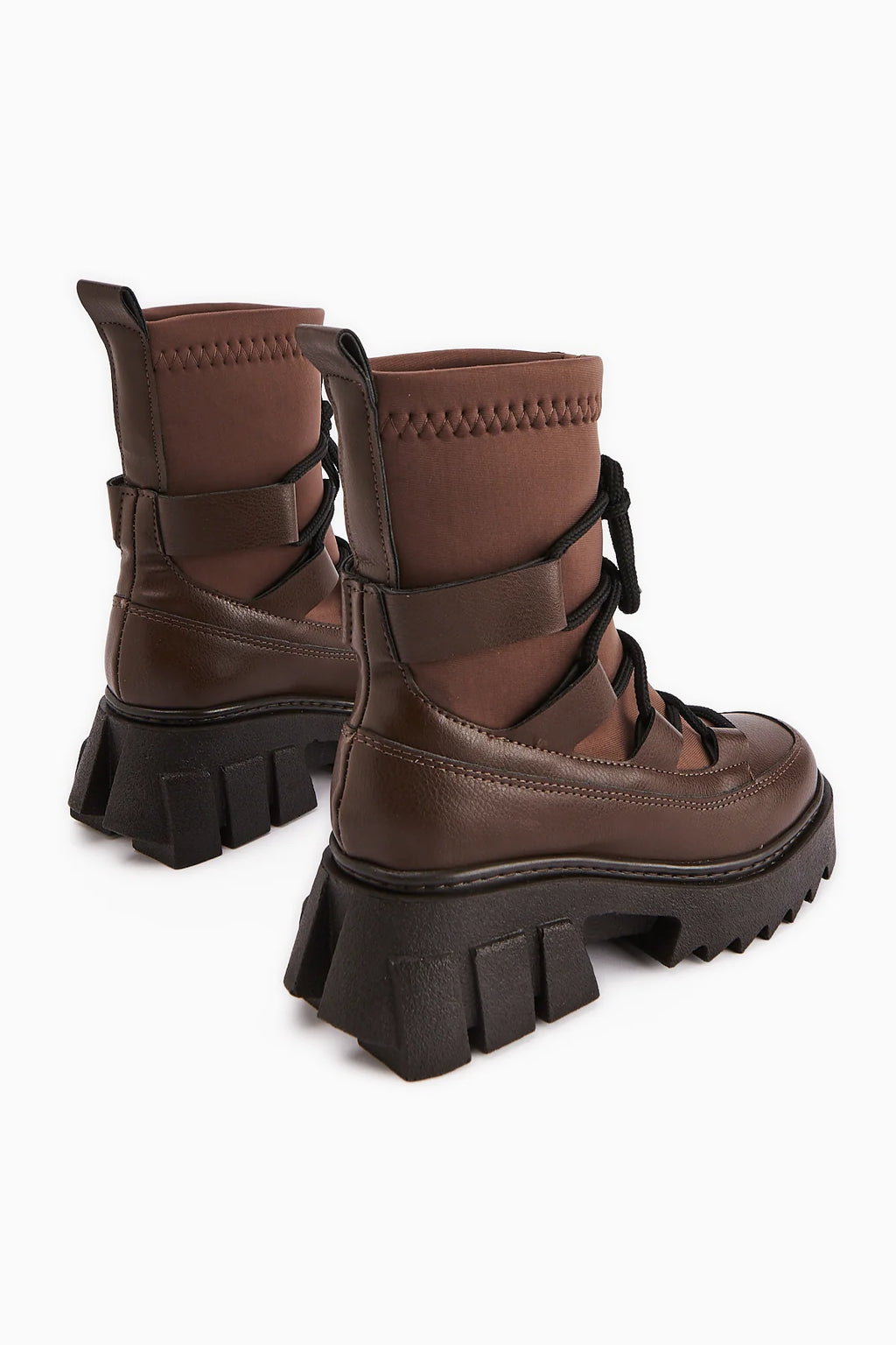 Kahve Streç Bilekli, Kalın Taban Bağcıklı Bot