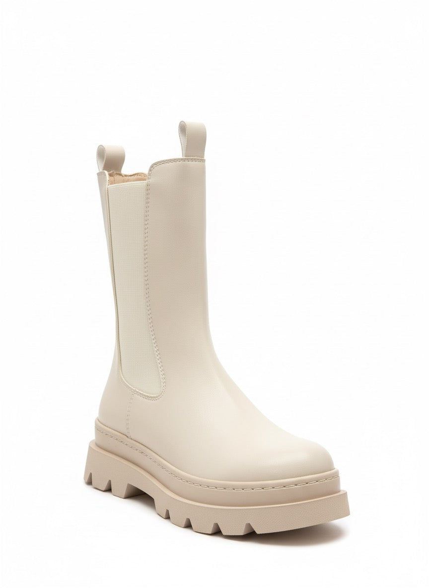 Monokrom Chunky | Ekru Rengi Kalın Tabanlı Uzun Chelsea Bot