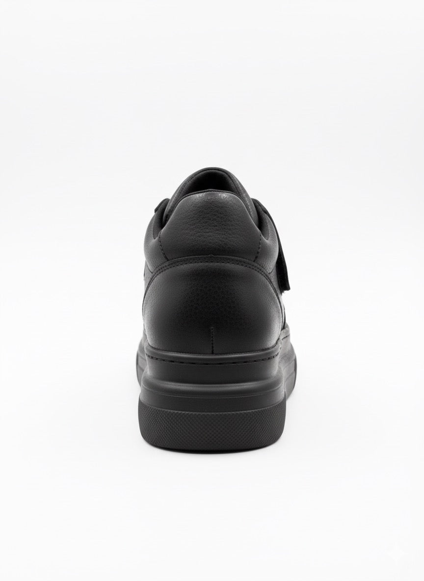 Siyah Deri Görünümlü, Çift Cırt Cırtlı Platform Sneaker