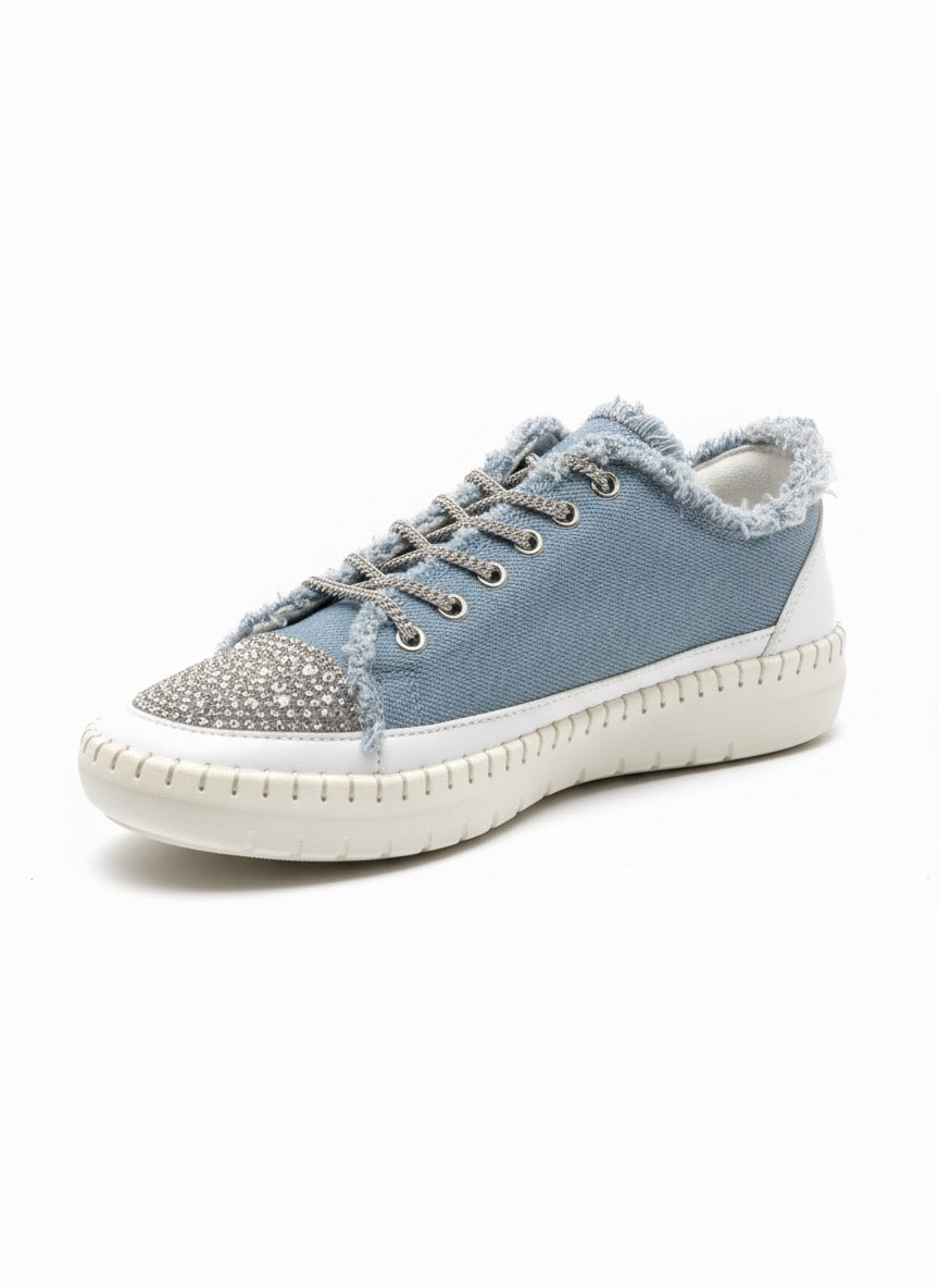 Parçalı Kot ve Taş Detaylı Günlük Sneaker