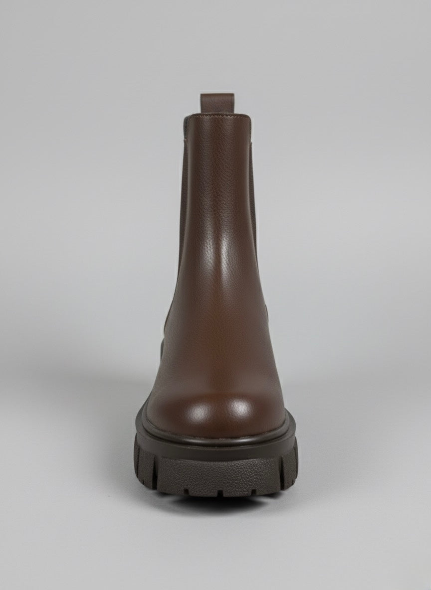 Kahverengi Kalın Tırtıklı Tabanlı Elastik Chelsea Bot