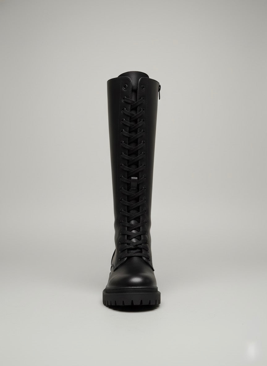 Uzun Bağcıklı, Kalın Tabanlı Siyah Combat Çizme