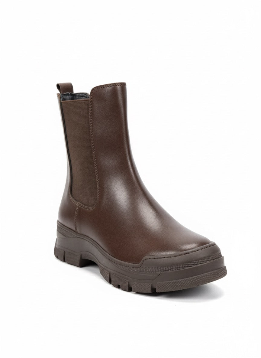 Kalın Tabanlı Kahve Rengi Elastik Chelsea Bot