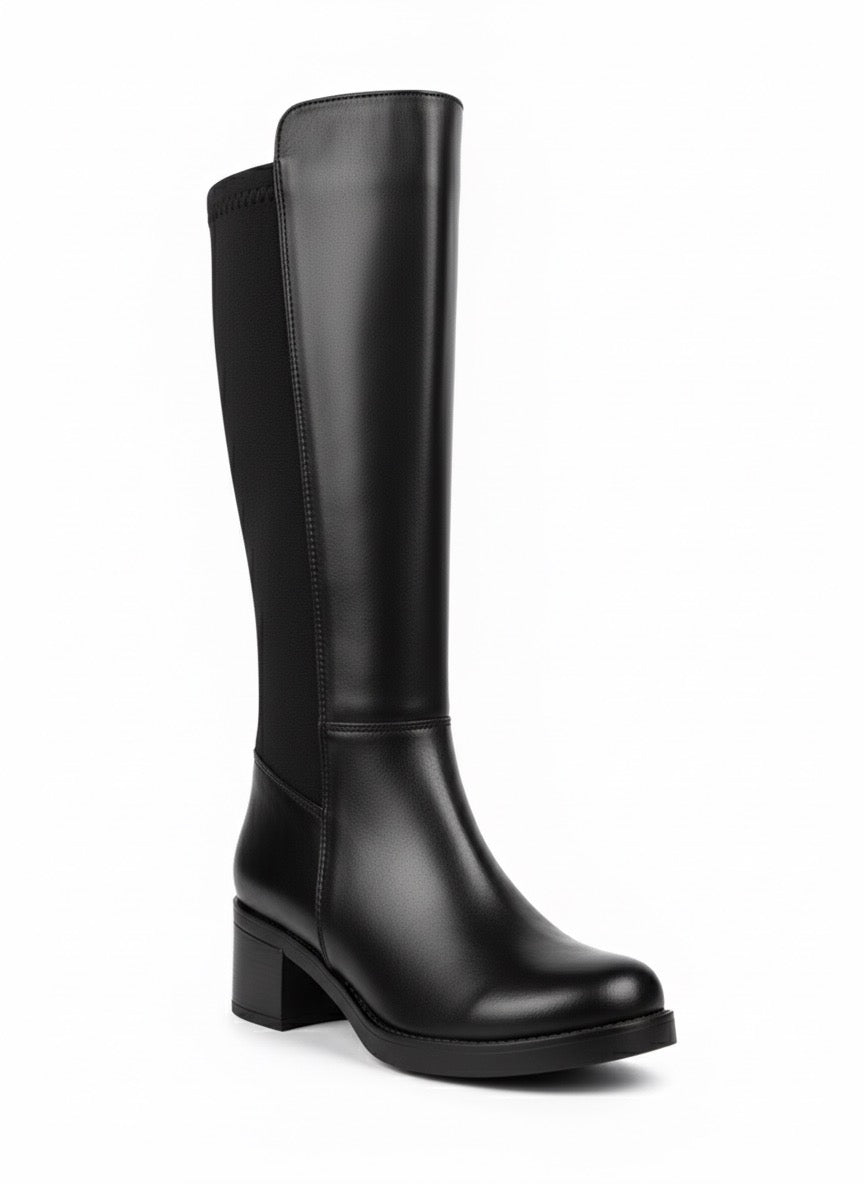 Dalgıç Panel Detaylı Siyah Topuklu Çizme