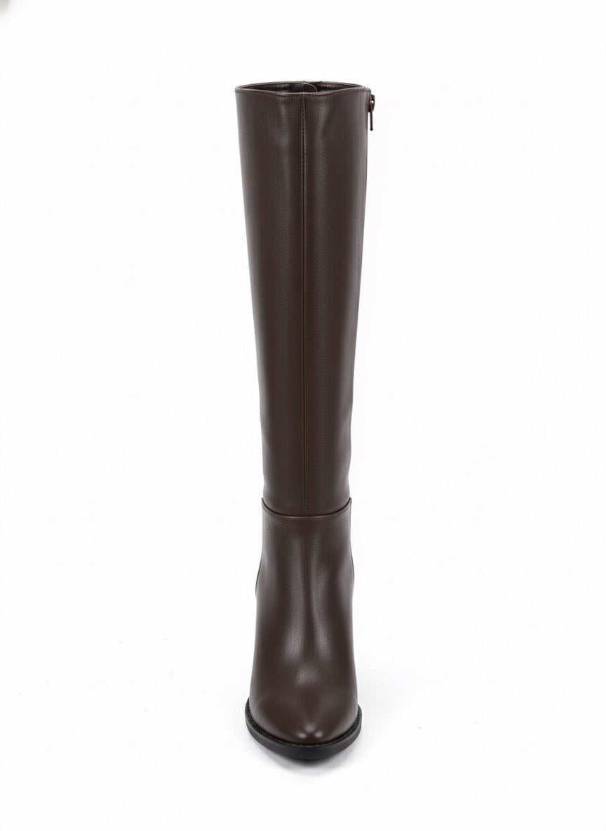 Chic High | Kahverengi Klasik Uzun Blok Topuk Bot