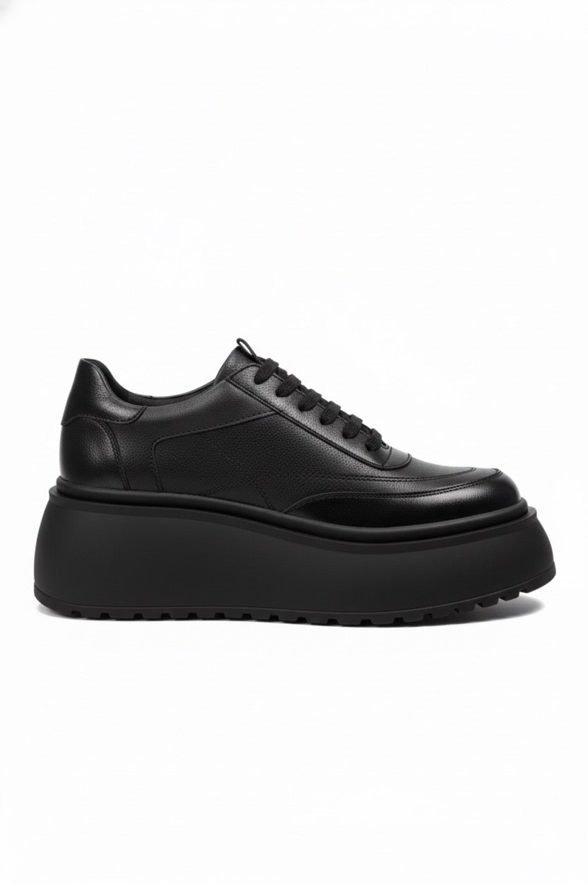 Hakiki Deri, Monokrom Siyah Platform Sneaker