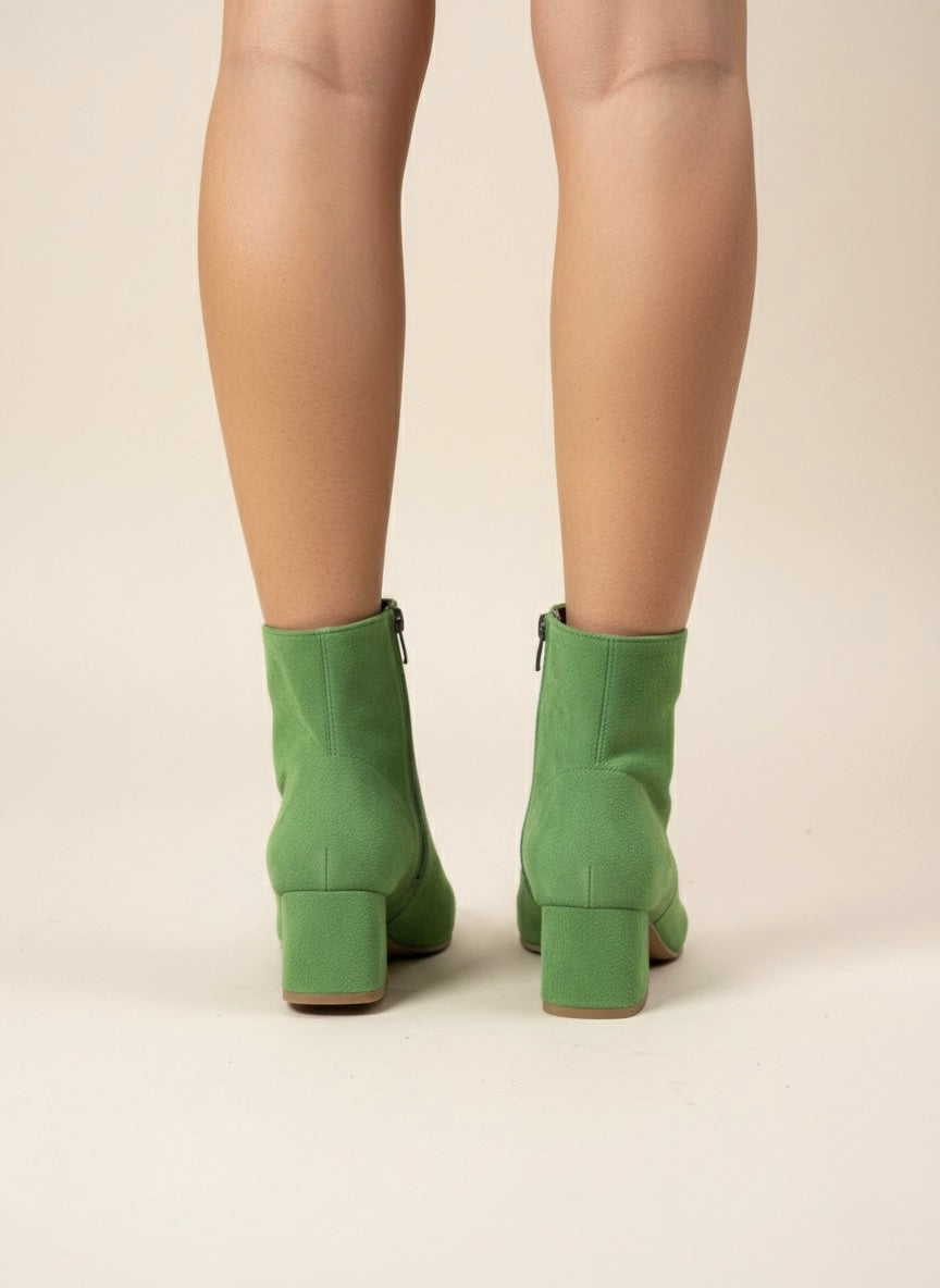 Yeşil Kumaş Küt Burun Blok Topuk Bot