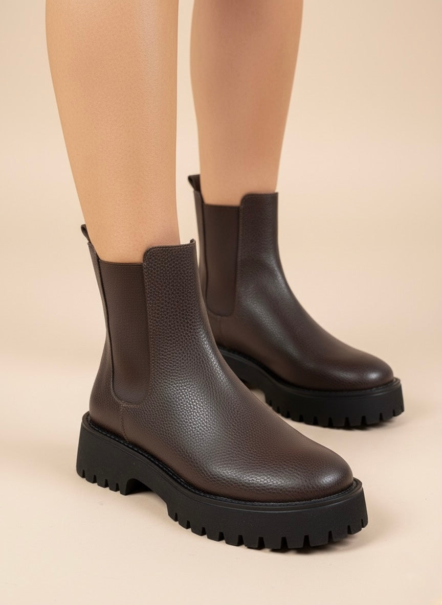 Kahve Grenli Deri ve Siyah Kalın Taban Chelsea Bot
