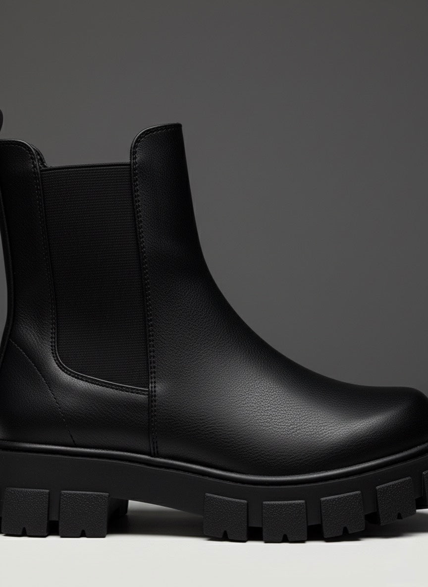 Siyah Kalın Tırtıklı Tabanlı Monokrom Chelsea Bot