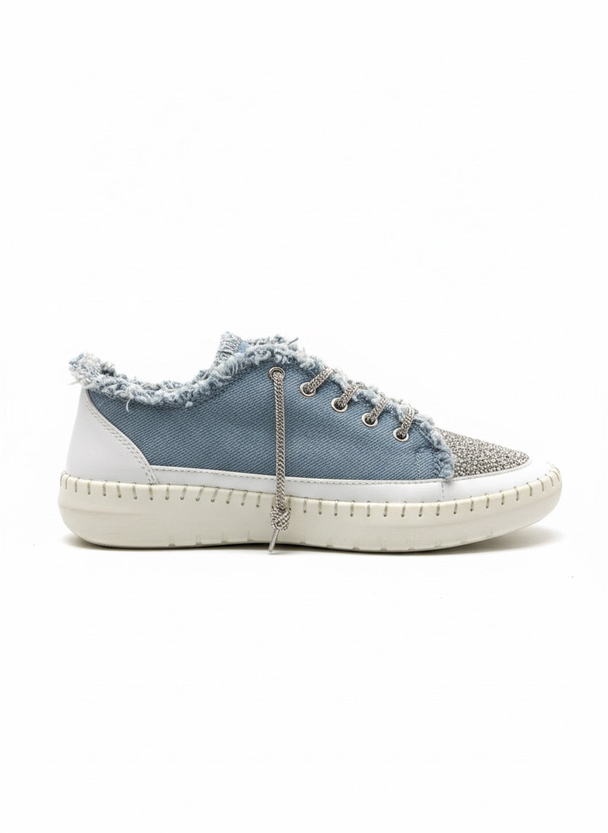 Parçalı Kot ve Taş Detaylı Günlük Sneaker