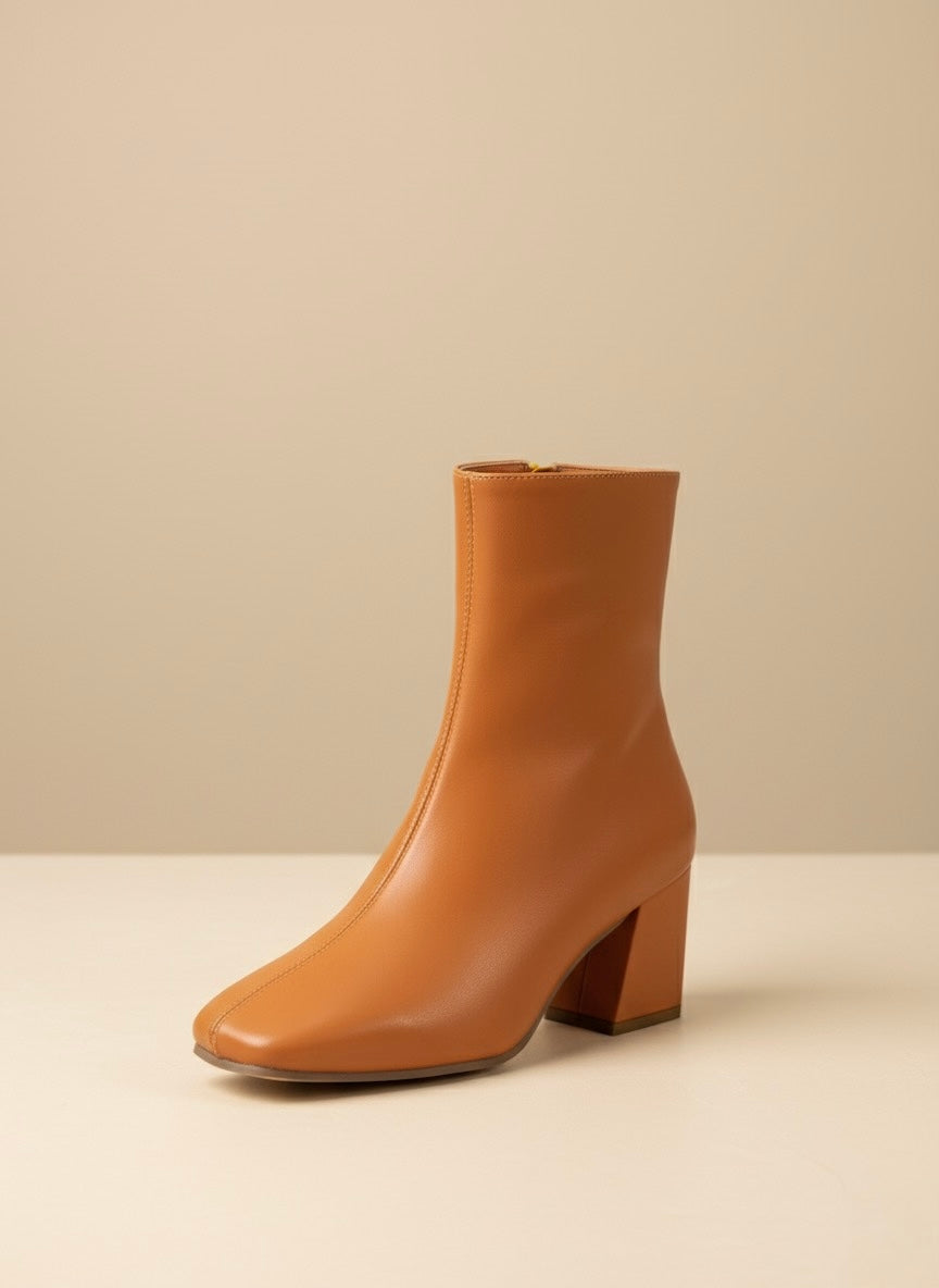 Küt Burunlu, Blok Topuklu Taba Rengi Bilek Bot