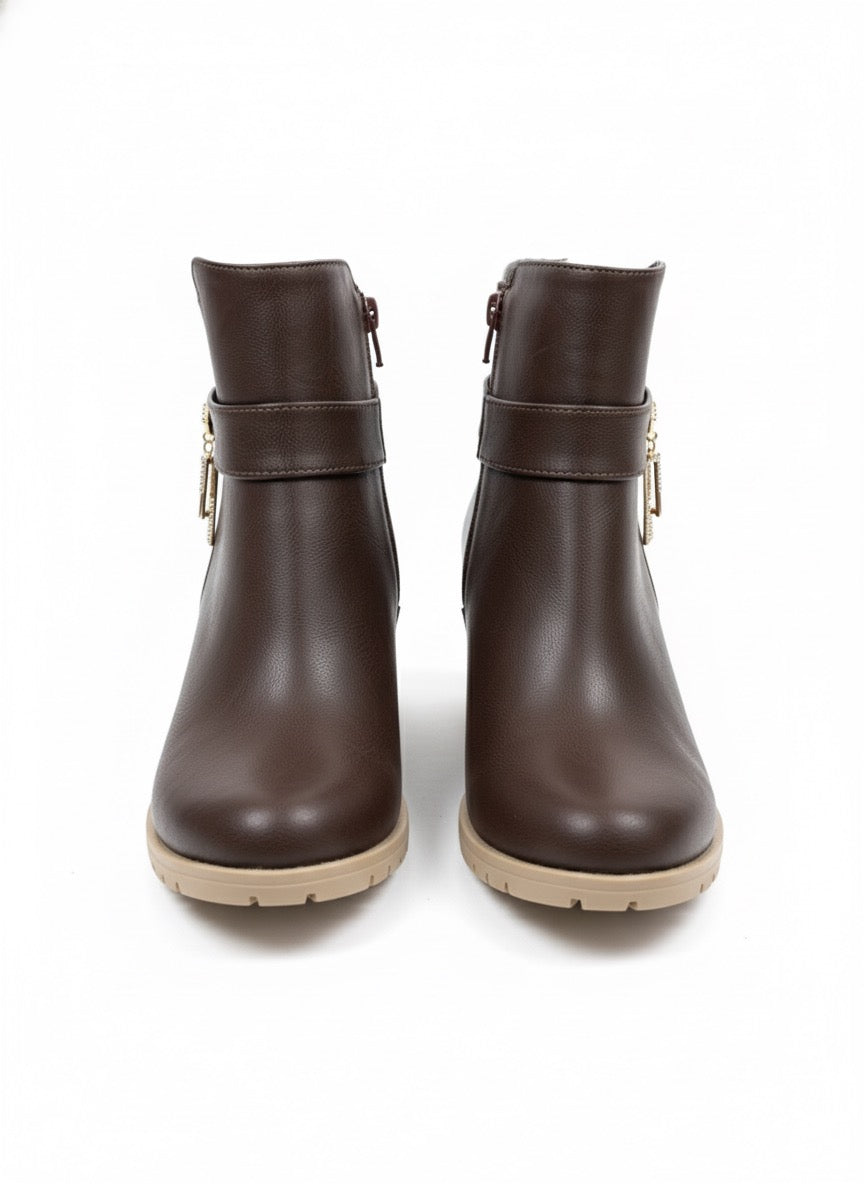 Püskül Detaylı Zıt Tabanlı Kahverengi Blok Topuk Bot