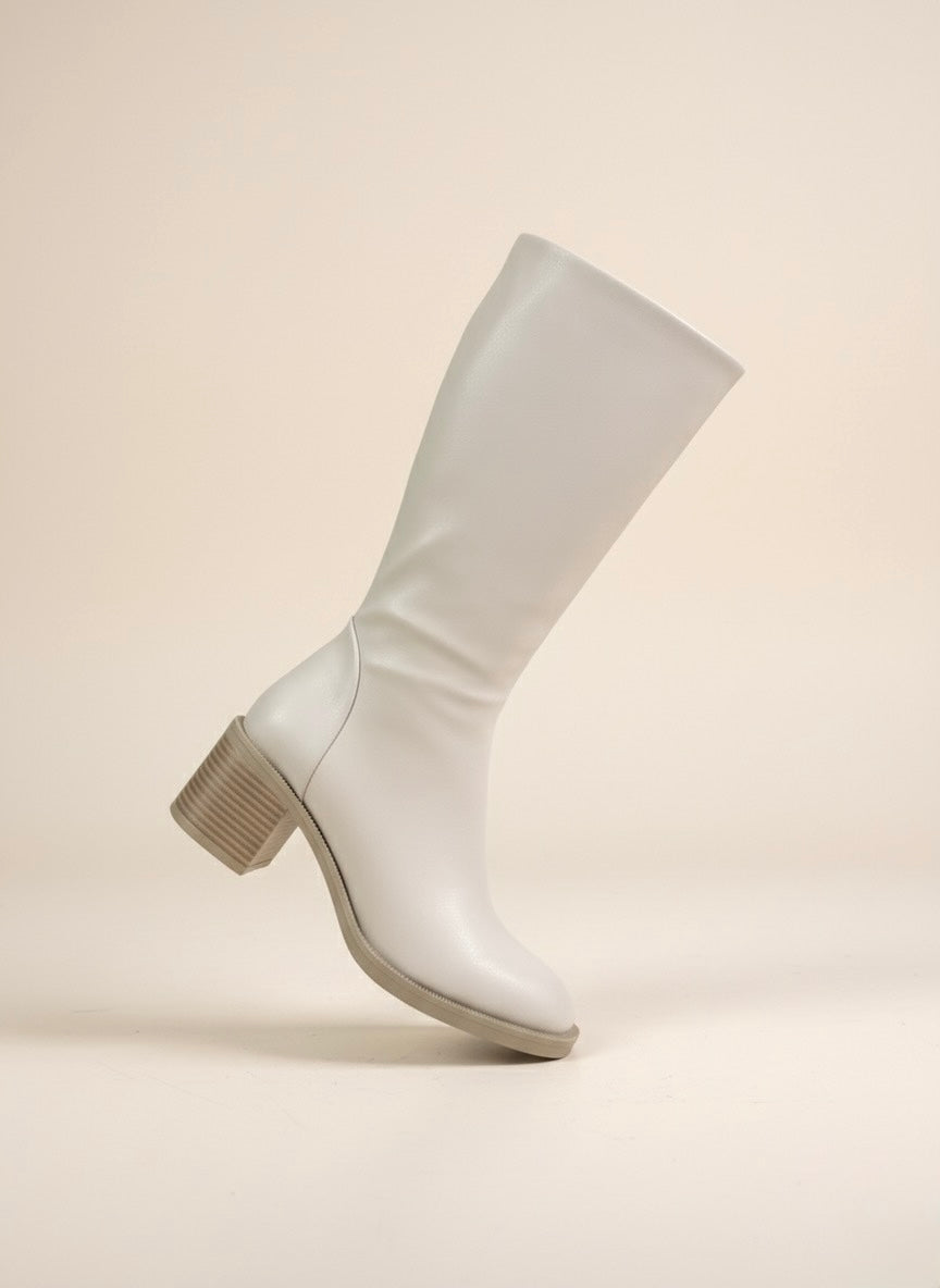 Ekru Rengi, Zıt Tabanlı Alçak Blok Topuk Uzun Bot