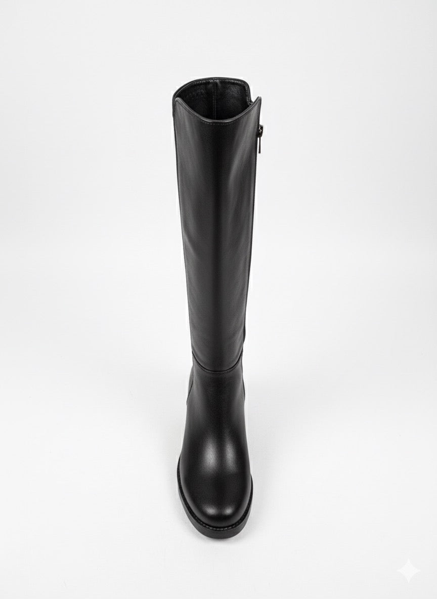 Dalgıç Panel Detaylı Siyah Topuklu Çizme