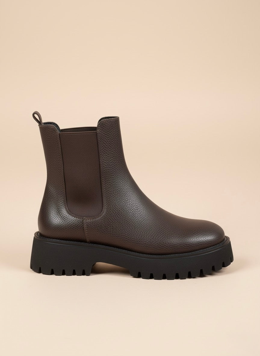 Kahve Grenli Deri ve Siyah Kalın Taban Chelsea Bot
