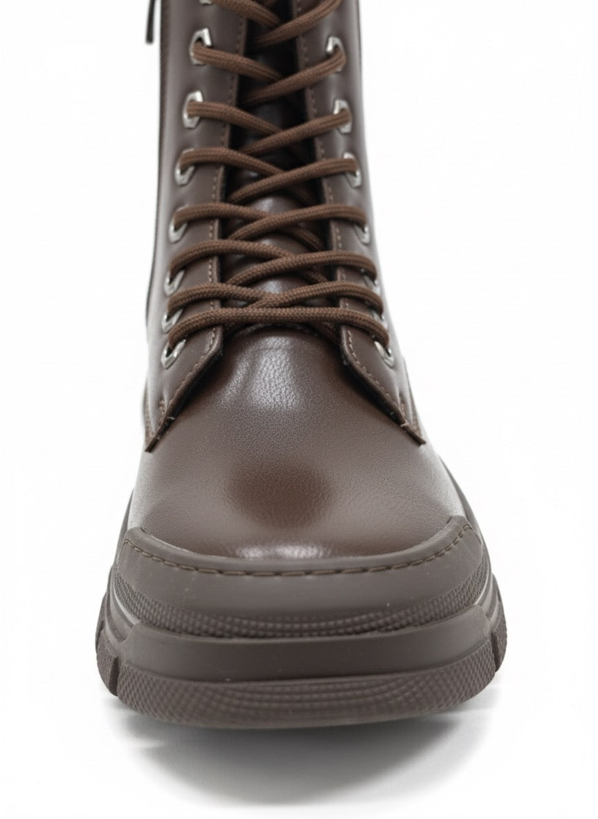 Kahverengi Monokrom Kalın Taban Bağcıklı Bot