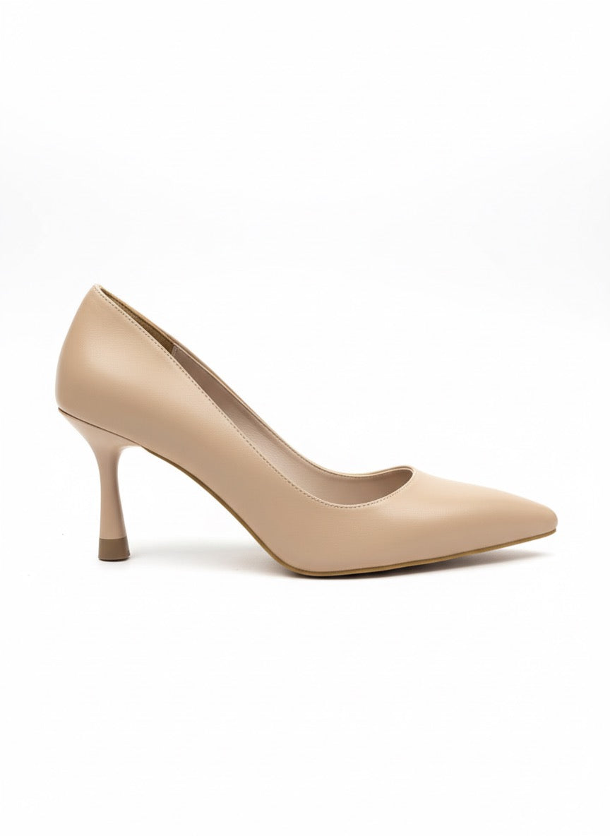 Chic Nude | Bej Rengi Sivri Burun Mat Kadeh Topuk Ayakkabı