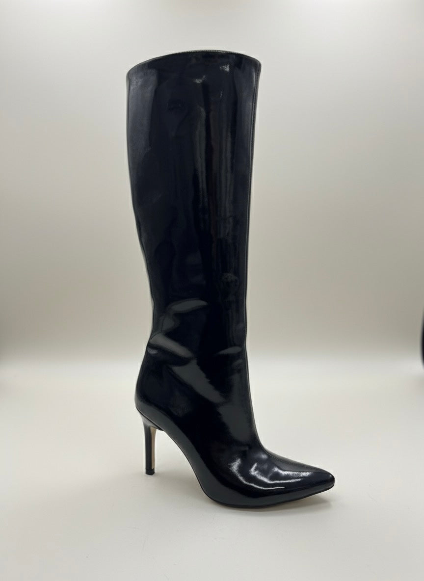 Patent Diva | Parlak Vernikli Siyah Sivri Burun İnce Topuk Uzun Bot