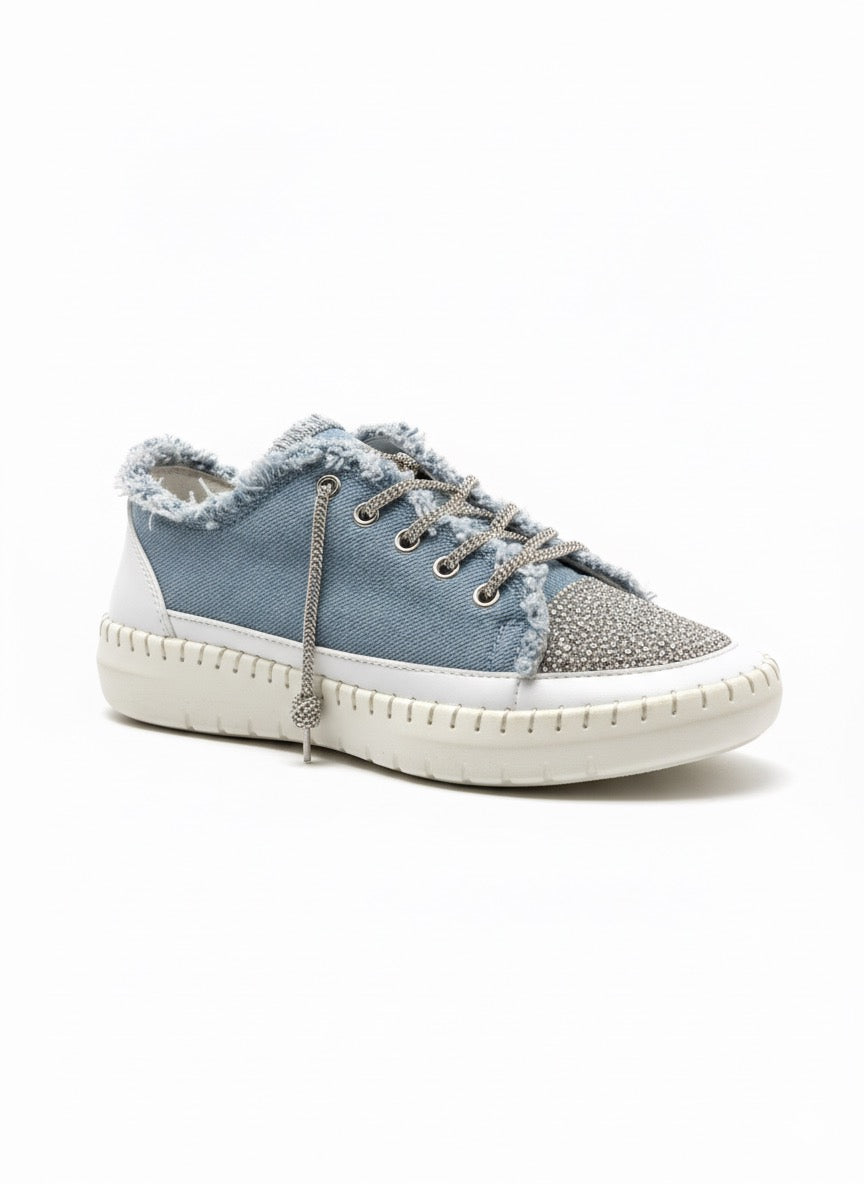 Parçalı Kot ve Taş Detaylı Günlük Sneaker