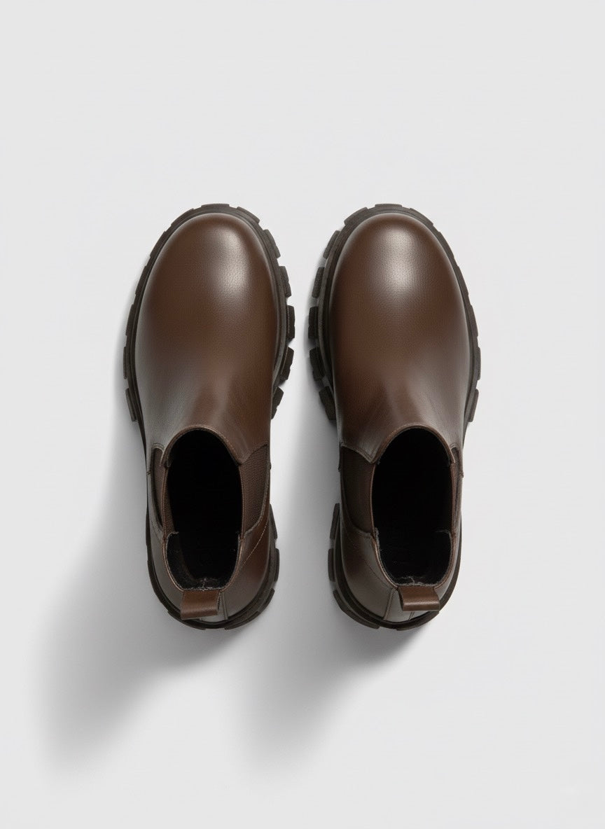 Kahverengi Kalın Tırtıklı Tabanlı Elastik Chelsea Bot