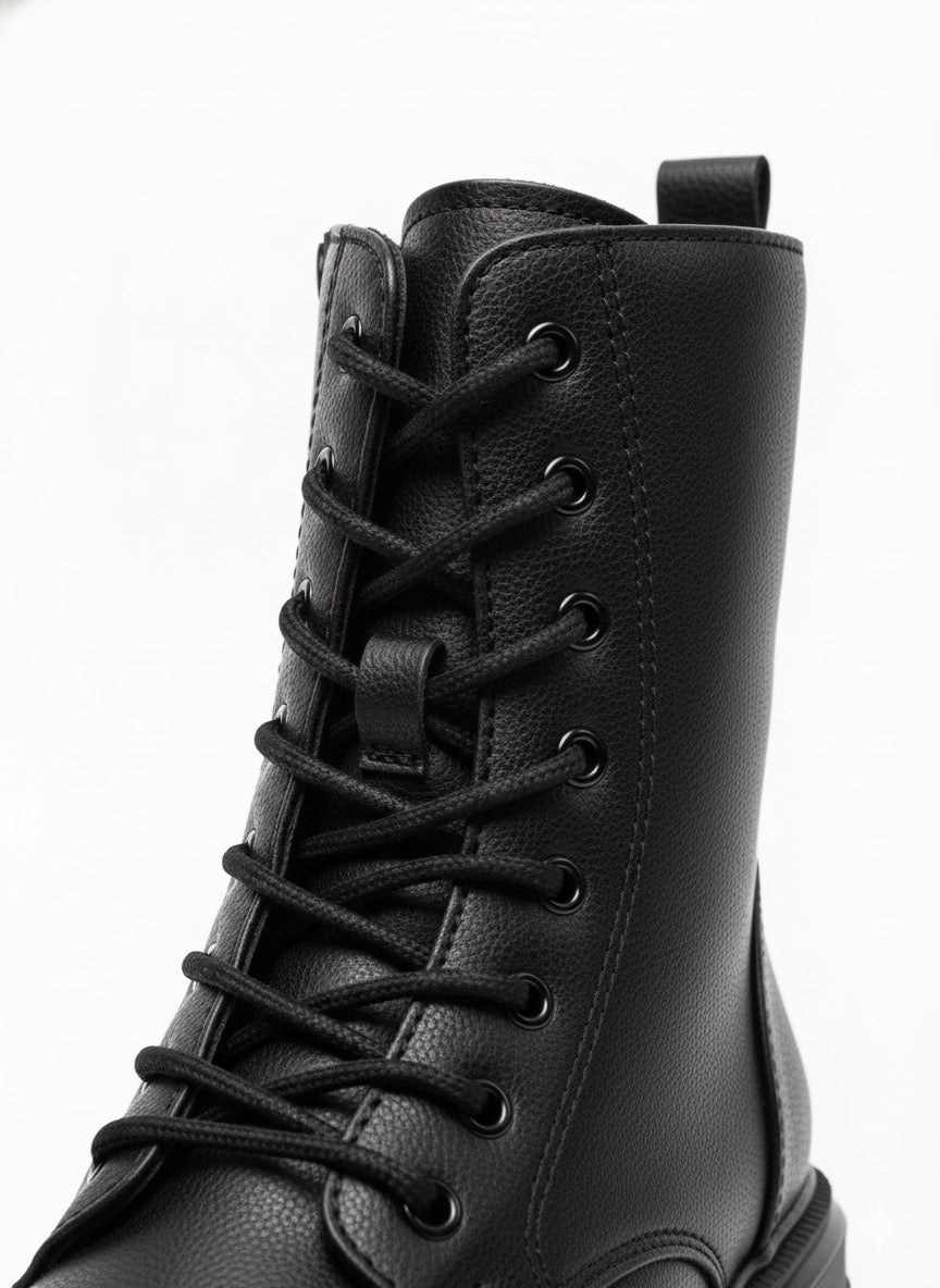 Kalın Tabanlı Siyah Bağcıklı Combat Bot