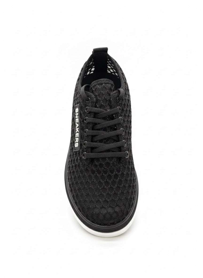 Light Mesh | Siyah Örgü Desenli Beyaz Tabanlı Hafif Günlük Sneaker