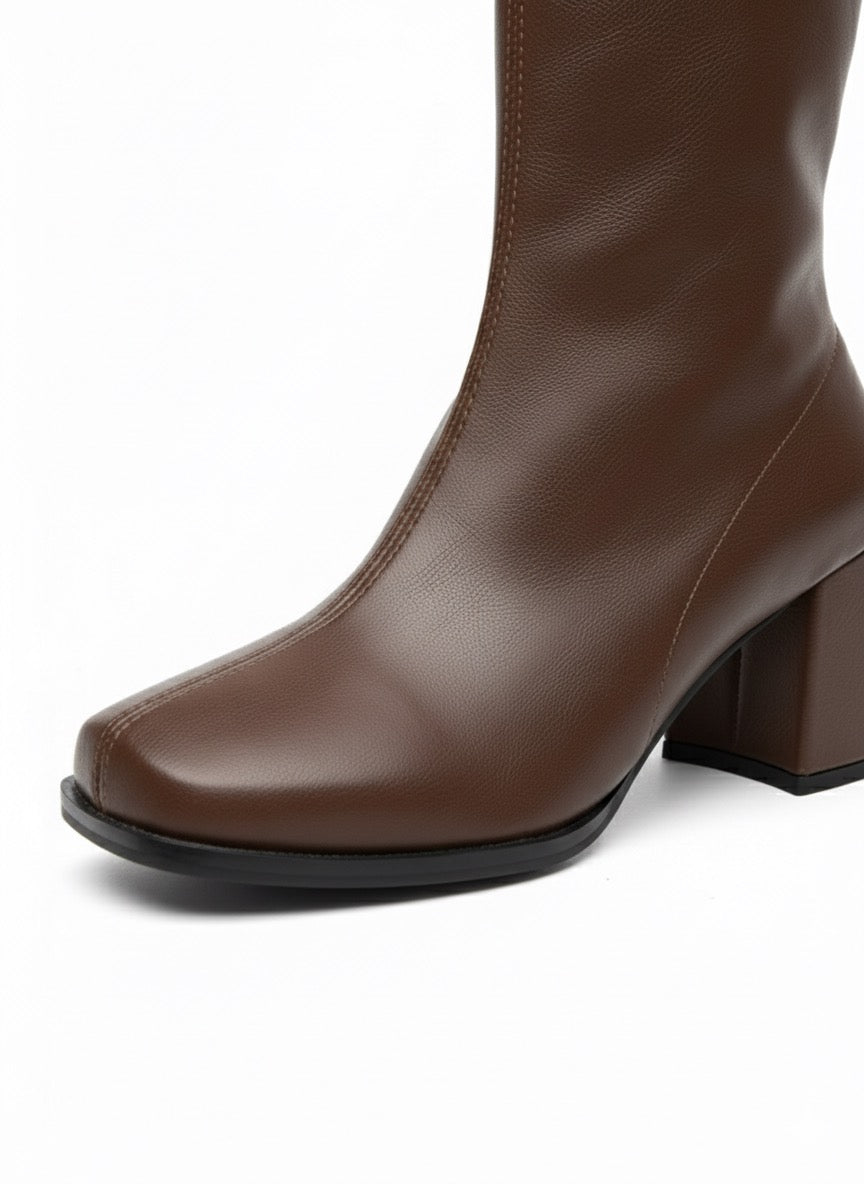 Küt Burunlu, Streç Bilekli Kahverengi Blok Topuk Bot