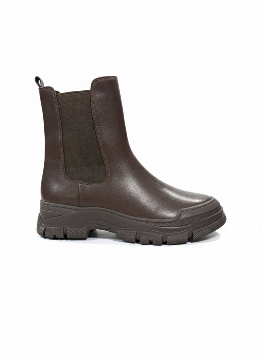 Kalın Tabanlı Kahve Rengi Elastik Chelsea Bot