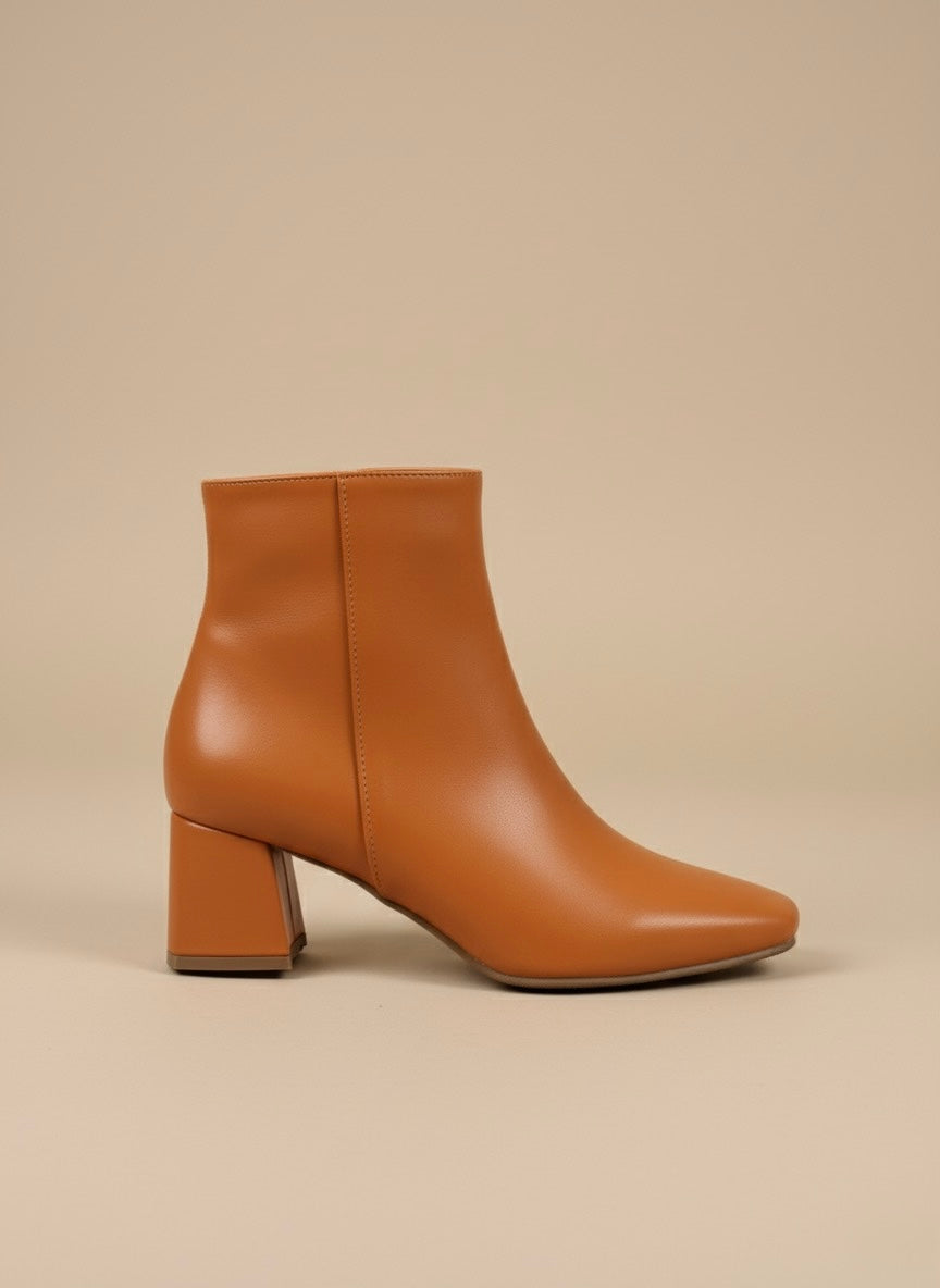 Küt Burunlu, Blok Topuklu Taba Rengi Bilek Bot