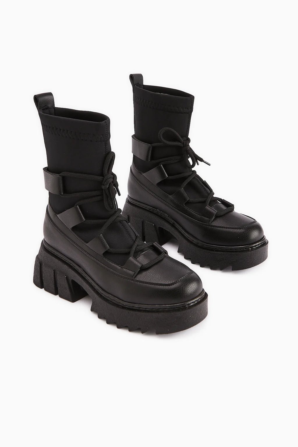 Kalın Tırtıklı Tabanlı Bağcıklı Siyah Bilek Boy Bot