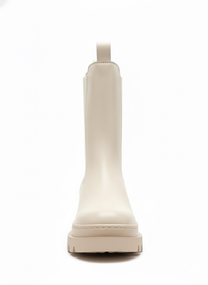 Monokrom Chunky | Ekru Rengi Kalın Tabanlı Uzun Chelsea Bot