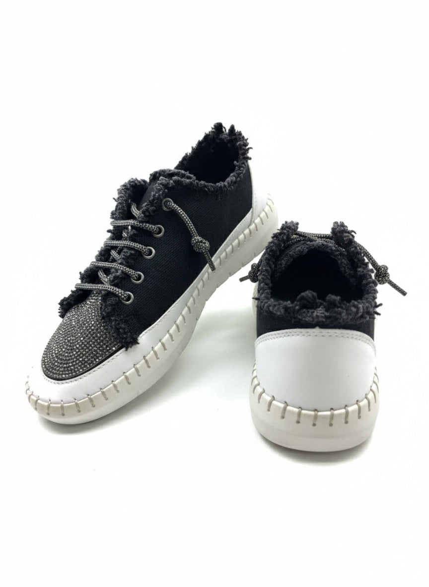  Parçalı Siyah Kanvas ve Taş Detaylı Günlük Sneaker