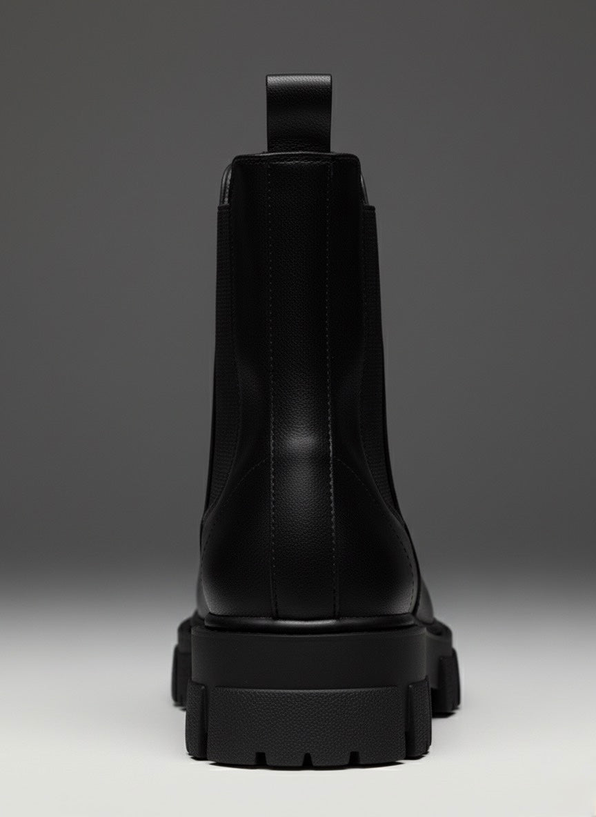 Siyah Kalın Tırtıklı Tabanlı Monokrom Chelsea Bot