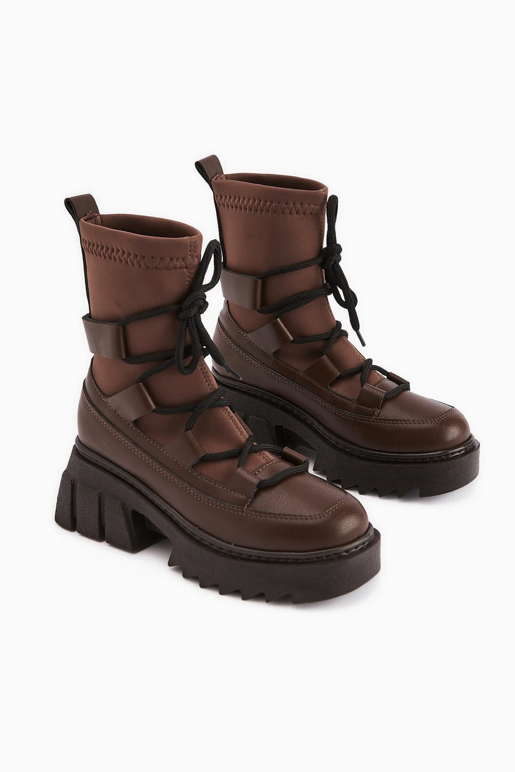 Kahve Streç Bilekli, Kalın Taban Bağcıklı Bot