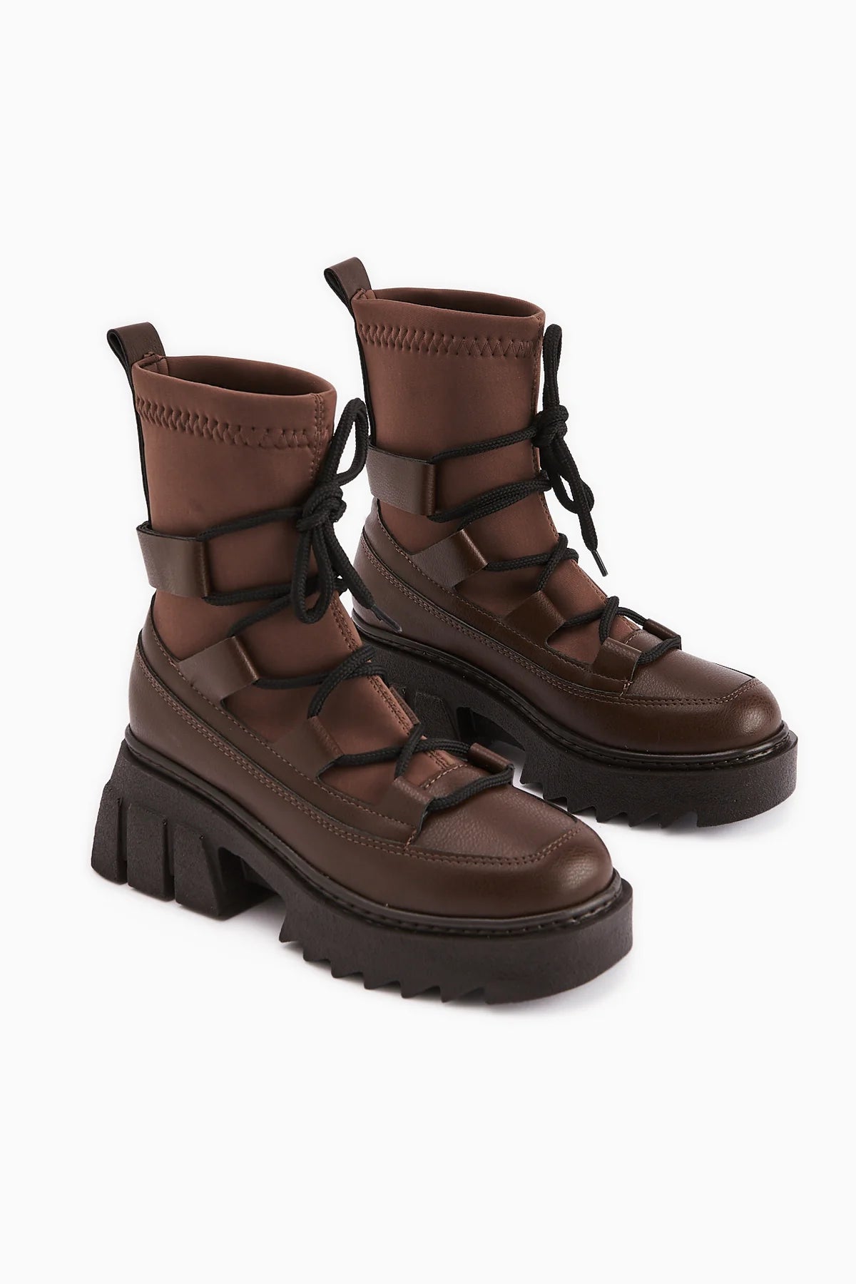 Kahve Streç Bilekli, Kalın Taban Bağcıklı Bot