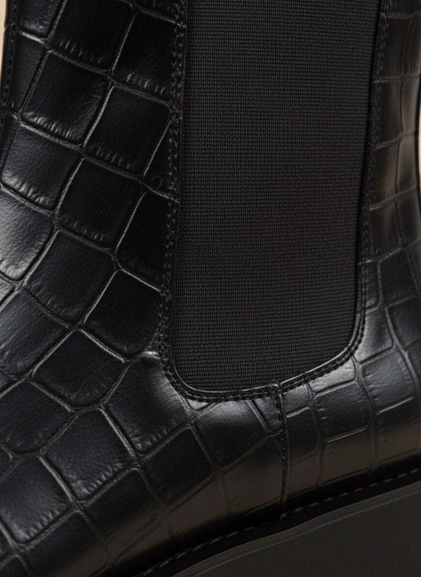 Croc Chunky Chelsea | Timsah Derisi Desenli Siyah Kalın Taban Bot