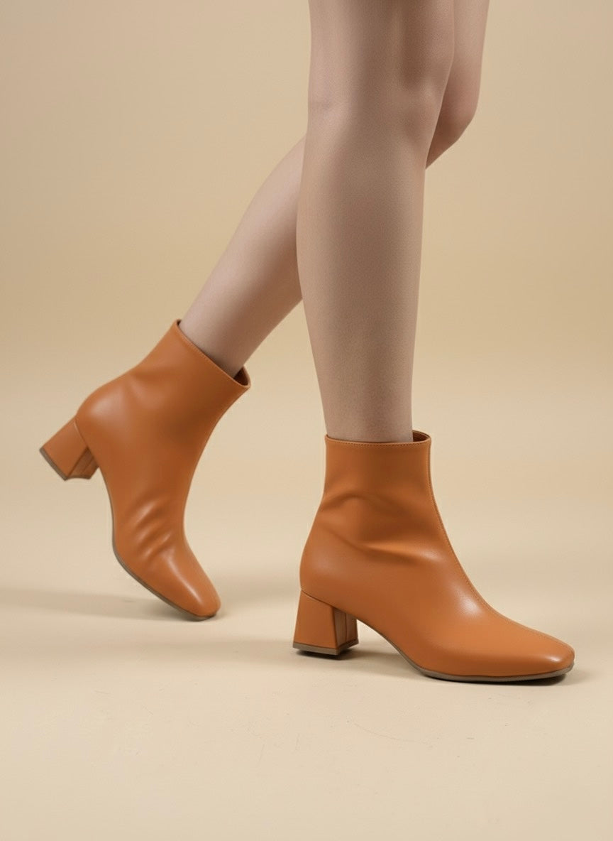 Küt Burunlu, Blok Topuklu Taba Rengi Bilek Bot