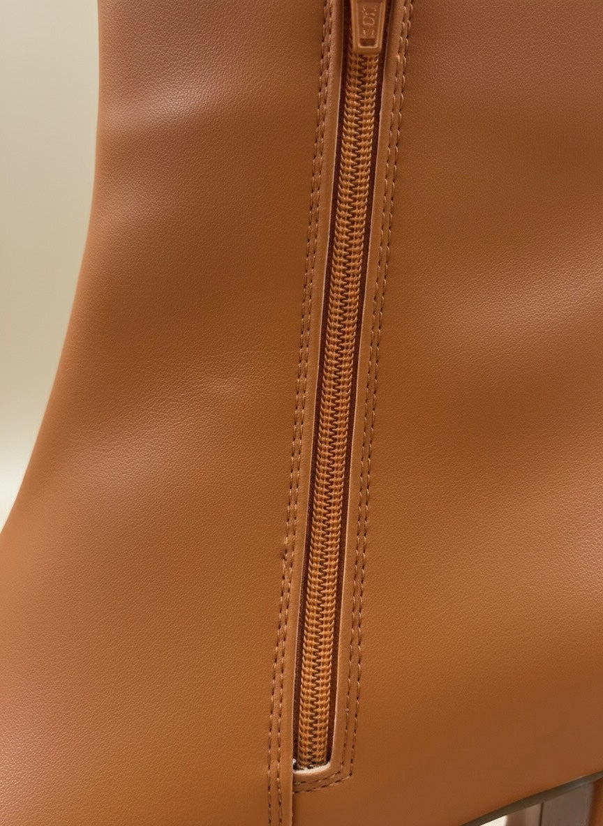 Küt Burunlu, Blok Topuklu Taba Rengi Bilek Bot